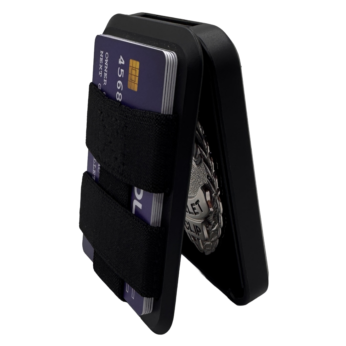 A Slim Badge Wallet showing the badge inside and the several civilian cards accessible on the outside.