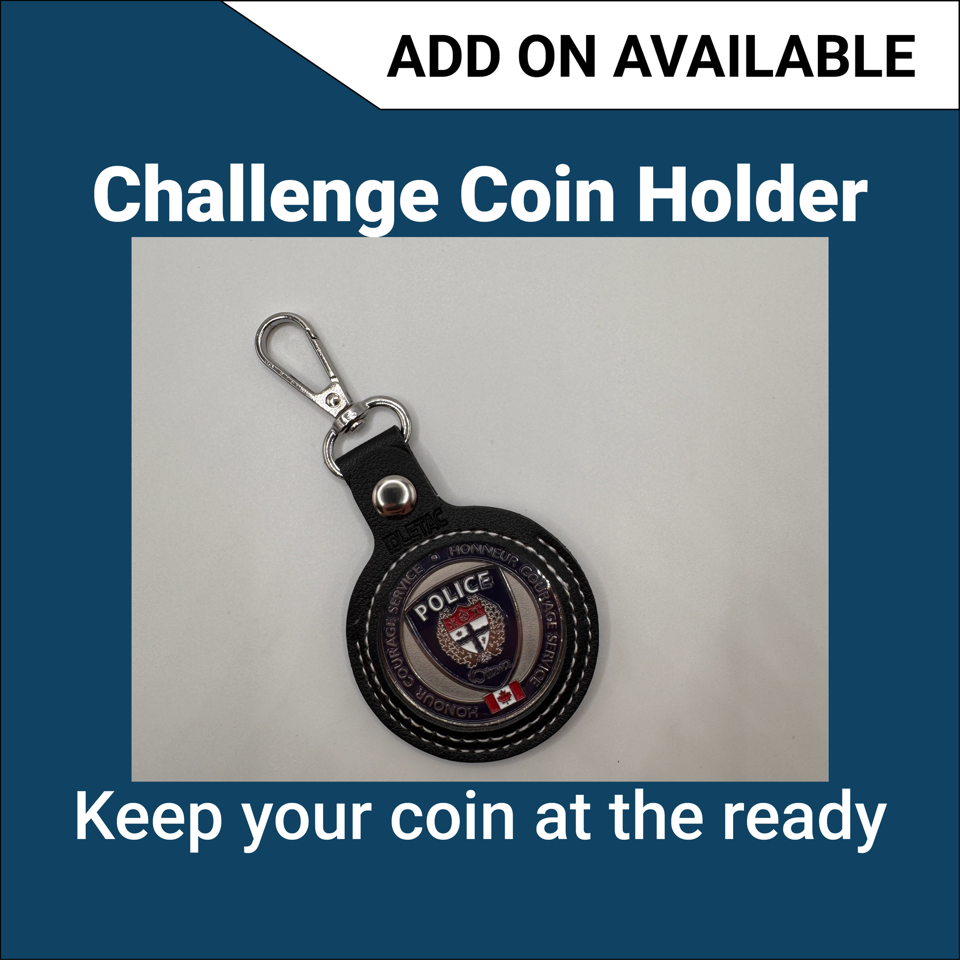 A challenge coin holder with ottawa police in the center. 