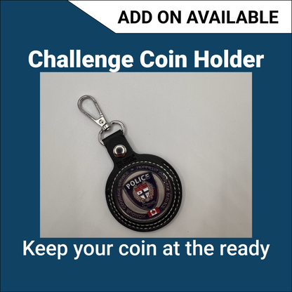 A challenge coin holder with ottawa police in the center. 
